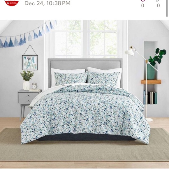 🐝NIP King cotton Floral Blue and White Bedding Set - Picture 1 of 2